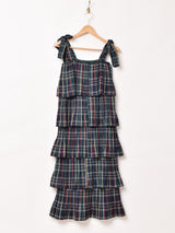 【3色展開】Meridian チェック柄 ラッフル キャミソールワンピース