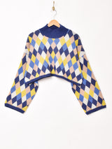 【2色展開】Meridian ダイヤ柄 クロップド ハイネックセーター