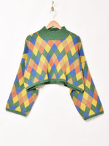 【2色展開】Meridian ダイヤ柄 クロップド ハイネックセーター