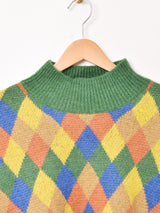 【2色展開】Meridian ダイヤ柄 クロップド ハイネックセーター
