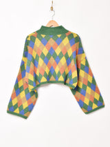 【2色展開】Meridian ダイヤ柄 クロップド ハイネックセーター