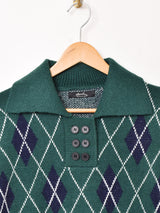 【4色展開】Meridian アーガイル柄 襟付き セーター