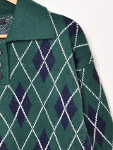 【4色展開】Meridian アーガイル柄 襟付き セーター