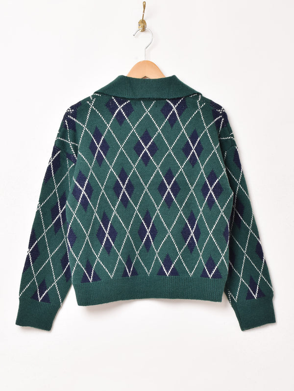 【3色展開】Meridian アーガイル柄 襟付き セーター