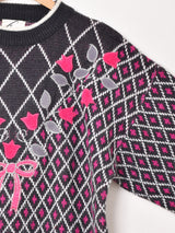 フラワー リボンモチーフ セーター