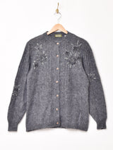 イタリア製 フラワー 刺繍 モヘアカーディガン