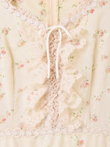 70's 長袖 花柄レース  ロングドレス