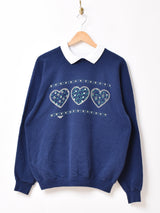 襟付き プリントスウェットシャツ