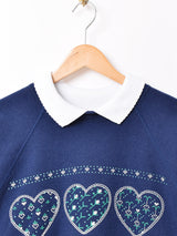 襟付き プリントスウェットシャツ