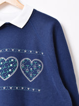 襟付き プリントスウェットシャツ