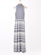 イタリア製 ラメ ボーダー タートルネック ニットワンピース