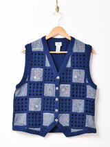 花柄 刺繍 デニムベスト