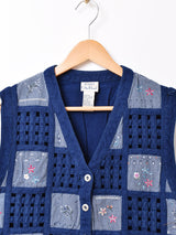 花柄 刺繍 デニムベスト