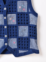 花柄 刺繍 デニムベスト