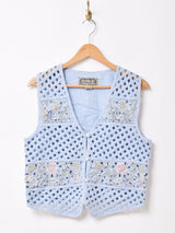 花柄 刺繍 デニムベスト