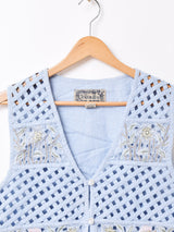 花柄 刺繍 デニムベスト