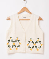 【2色展開】Elcamino フラワー刺繍 ニットベスト