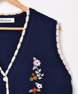 Elcamino フラワー刺繍 パイピング ニットベスト