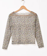 【3色展開】Meridian 総柄 長袖 シアーカットソー