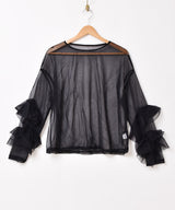 【3色展開】Meridian フリル 長袖 シアートップス