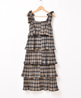 【3色展開】Meridian チェック柄 ラッフル キャミソールワンピース