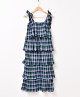 【3色展開】Meridian チェック柄 ラッフル キャミソールワンピース