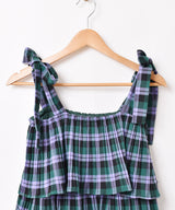 【3色展開】Meridian チェック柄 ラッフル キャミソールワンピース
