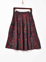 ダマスク柄 ギャザースカート レッド系