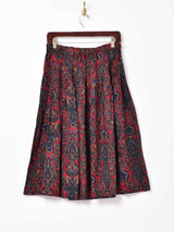 ダマスク柄 ギャザースカート レッド系