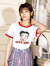 【2色展開】Meridian 「Betty Boop」クロップド リンガーTシャツ