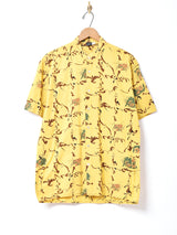 スタンドカラー 総柄半袖シャツ