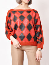 パッチワークデザイン レザートップス レッド