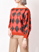 パッチワークデザイン レザートップス レッド