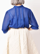 スタンドカラー シースルー七分袖ブラウス