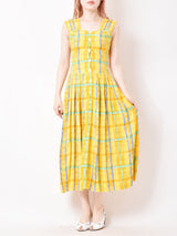 チェックパターンスリーブレスワンピース イエロー