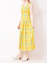 チェックパターンスリーブレスワンピース イエロー