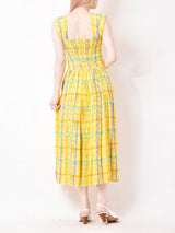 チェックパターンスリーブレスワンピース イエロー