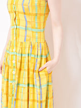 チェックパターンスリーブレスワンピース イエロー