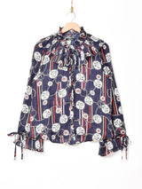 【2色展開】Meridian 総柄 ラッフルカラー ブラウス