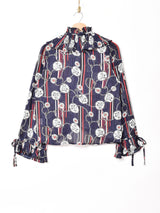 【2色展開】Meridian 総柄 ラッフルカラー ブラウス