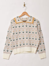 Meridian  襟付き フラワー セーター