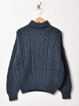 タートルネック ミックス ケーブルセーター