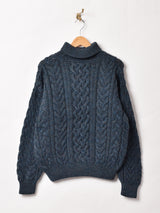 タートルネック ミックス ケーブルセーター