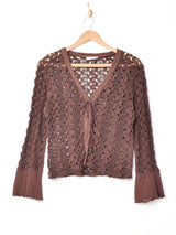 長袖 フレアスリーブ クロシェカーディガン