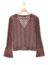 長袖 フレアスリーブ クロシェカーディガン