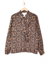 総柄 フリルブラウス