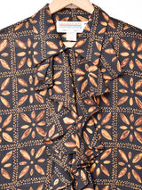 総柄 フリルブラウス