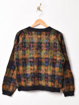 チェック柄 モヘア カーディガン