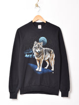 アメリカ製 オオカミ プリントスウェットシャツ