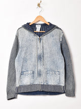ニット切り替え フード付き デニムジャケット